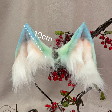 dress up,Artificial Fur-aquamarine Wolf ,Beast ears and tail