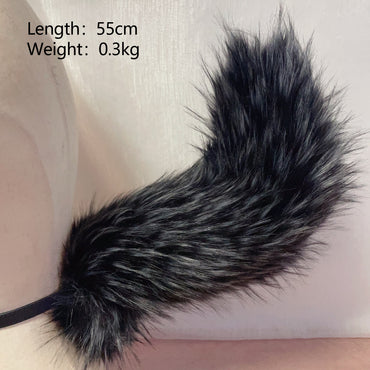 black and grey fox,Artificial Fur-Ears and Tail